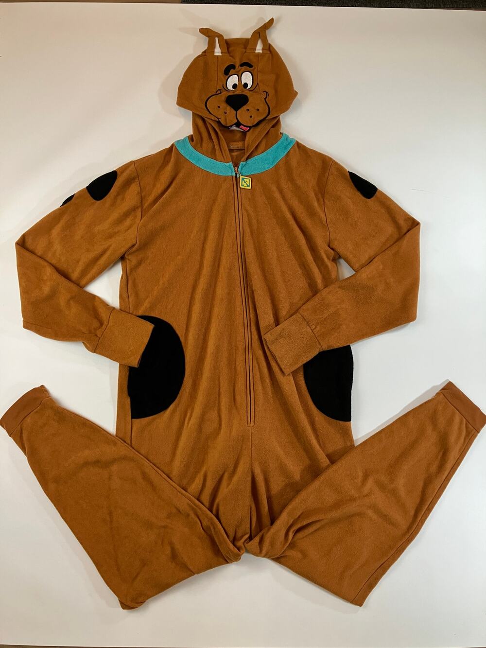 Scooby-Doo Adult XL Costume Union Suit Hooded One Piece Pajamas Brown Cosplay